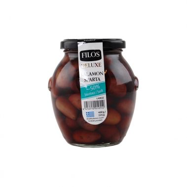 Olīvas melnās a/k, Kalamata, sālsūdenī, 6*400g (s.s. 235g), Filos Deluxe