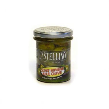 Olīvas zaļās pildītās ar melno olīvu krēmu, eļļā, 101/110, 6*180g, Castellino