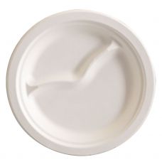 Šķīvis cukurniedru, apaļš, ar divām iedaļām, balts, 22cm, 20*50gab, NaturStar